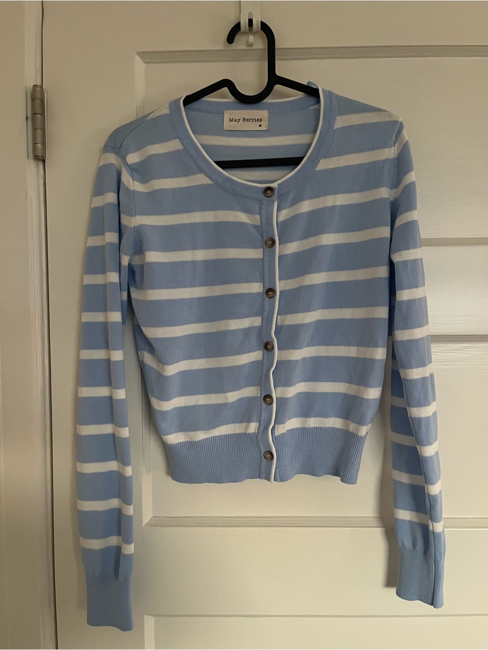Light Blue & White Striped Button-Front Cardigan